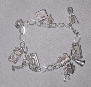 WWII CHARM BRACELET TANK JEEP WAGON STATUE LIBERTY PATRIOTIC STERLING - Picture 1 of 11