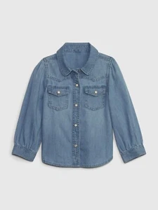 NEW $35 GAP Toddler Girls Long Sleeve Medium Wash Denim Shirt Size 2T, 4T, 5T - Picture 1 of 3