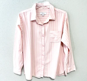 ENCORE by IDINA MENZEL Button Up Shirt Womens Lg Pink Stripe Modal Cotton Blend - Picture 1 of 12