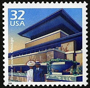 ROBIE HOUSE, CHICAGO Briefmarke: Frank Lloyd Wright, 1910, Prairie Style Architecture - Bild 1 von 2