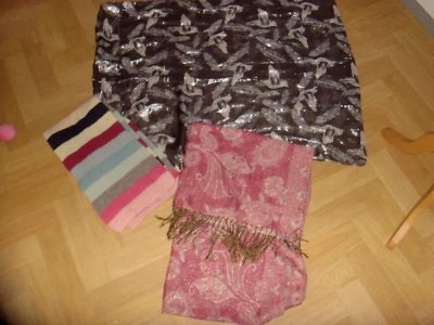 Lote de trabajo 3 bufandas para mujer bufanda pashmina tejido a rayas y estampado de pájaros de gasa plateada Foto 1 de 4