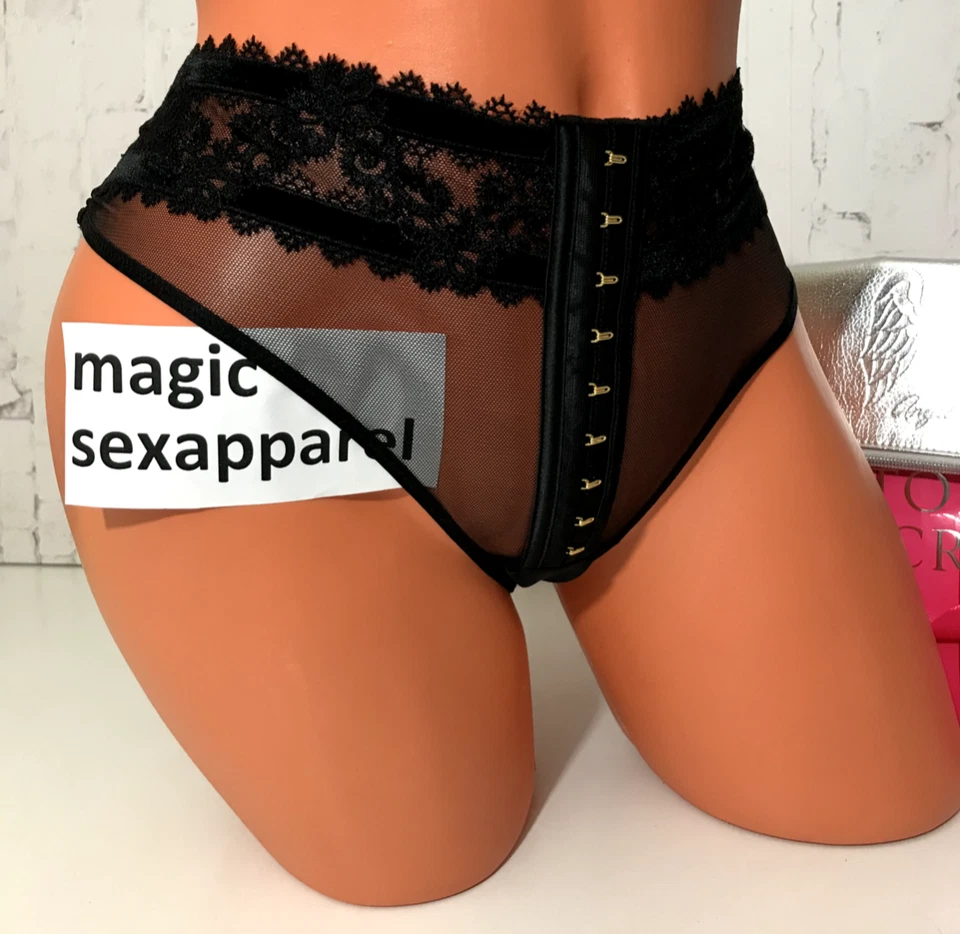 Victoria's Secret Panties Mid Rise Panty Cheeky Black Velvet Gold Hooks Medium M