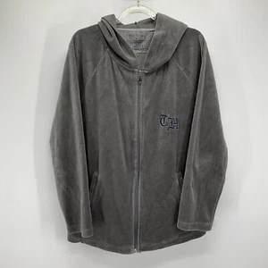 Tommy Hilfiger Velour Loungewear Hoodie Size L Grey Full Zip Luxe Y2K Jacket - Picture 1 of 9