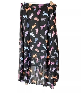 D-SIGNED BY DISNEY Girls Lg High-Low Black Sheer Lined Skirt Cats Dogs XL Animal - Picture 1 of 8