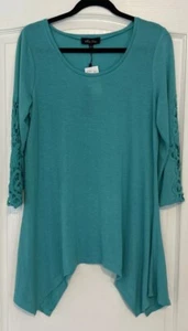 Melissa Paige Bluse Damen Gr. Large mintgrün langarm mit Cutouts NEU - Bild 1 von 5