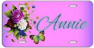 PERSONALIZED CUSTOM PURPLE FLOWERS AND BUTTERFLY VANITY LICENSE PLATE AUTO TAG - Picture 1 of 1