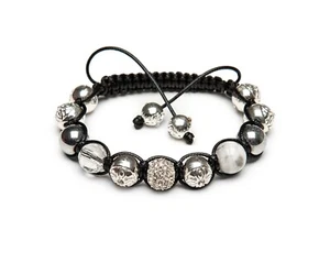 Shamballa Bracelet Hand Made UK Howlite Hematite Gemstone Silver Pave Crystal - Picture 1 of 7
