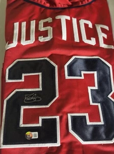 David Justice Signed Jersey BECKETTS COA. RED XL new - Picture 1 of 3