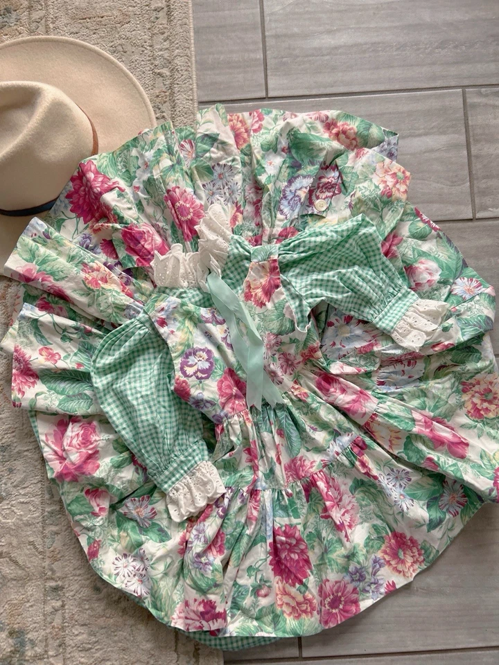 Vestido Vintage Niño Pequeño Guinga Estilo Victoriano Tejas Verdes 2T Columpio  Foto 1 de 4