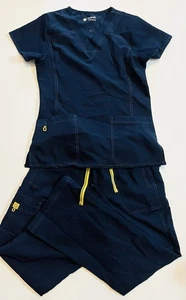 Wonderwink Four-Stretch 4 V Neck Scrub Top(S)& Pants(M) Dark Blue Navy Women’s - Picture 1 of 13