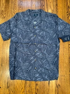 Goodfellow Short Sleeve Button Up Shirt Dark Blue Palm Leaf Print Mens Size L - Picture 1 of 8