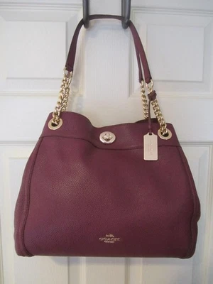 EUC COACH 36855 LIPLU LI/PLUM HANDBAG PURSE PBBL LEATHER TURNLOCK EDIE 224314JAX - Image 1 of 4