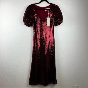 KEEPSAKE THE LABEL Abschied Pailletten Puffärmel Midikleid, rot, Gr. 00, Neu mit Etikett! - Bild 1 von 6