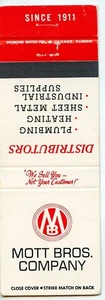 Mott Brothers Company, Rockford, Rock Falls, Dekalb, Illinois Matchbook - Picture 1 of 1