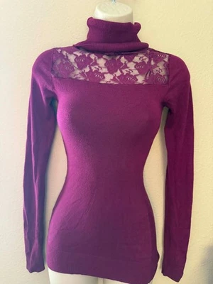 Guess Sweater Top Slim Fit Fuchsia Pink Size S Long Sleeve Lace -SizeXS - Image 1 of 4