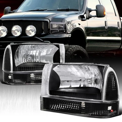 Fit Black 1999-2004 Ford F250 F350 Super Duty Headlights Corner Signal Lamps Foto 1 de 4