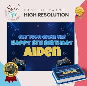 Gaming Personalised Rectangle Edible Birthday Cake Topper Cake Decoration - Picture 1 of 7