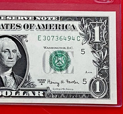 1963A $1 Dollar Bill Note ( RICHMOND E) Block E-C , Uncirculated - Image 1 of 3