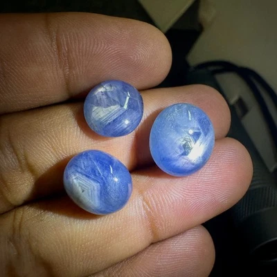 31.37cts 3Pc LOT Burmese Natural BLUE SAPPHIRE STAR Gemstone Oval Cab Certified - Image 1 of 4