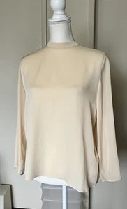 NEW VINCE S Silk Blouse Top Shirt Cream Back Tie Open Back Crew Neck Ribbing - Picture 1 of 14