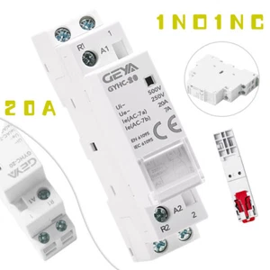 2 Pole 20 Amp Contactor Din Rail Mount Relay Unit Module 1NO 1NC White New - Picture 1 of 12