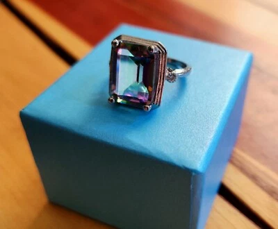 10ctw Mystic Topaz Diamond Ring Platinum/Sterling Silver Size 7 Free velvet bag! - Image 1 of 4