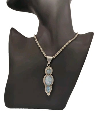 Collar Vintage Bea Tom Navajo Plata Esterlina Colgante Azul Ópalo Mosaico Piedras Foto 1 de 4