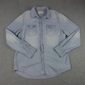 Denim & Supply Ralph Lauren Shirt Mens Large Blue Denim Pearl Snap Long Sleeve - Picture 1 of 13