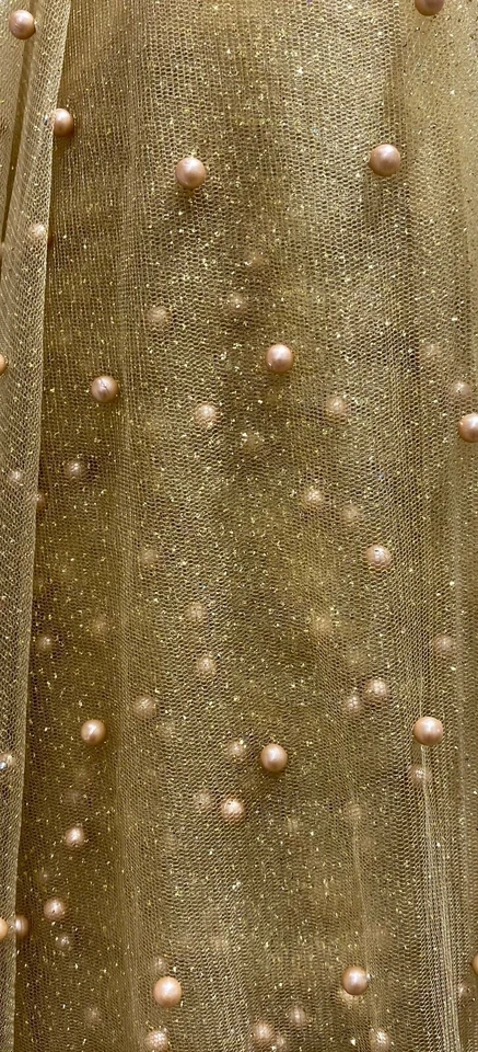 Camel Very Soft Tulle with Pearls 52” Wide - Image 1 of 1