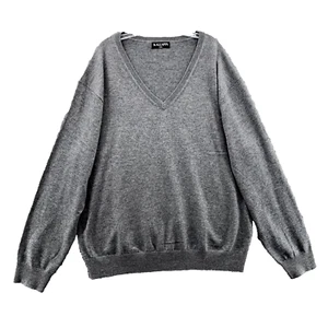 Kallspin Sweater Mens XXL Gray V-Neck Cashmere Wool Preppy Grandpa Corpcore 90's - Picture 1 of 11