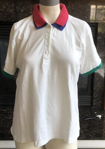 Vtg Robert Scott Ltd Sz Small Women’s Polo Shirt Top White with Pink Blue Collar - Picture 1 of 9