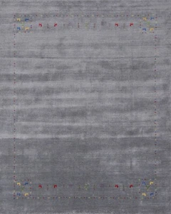 Alfombra de área de sala de estar 8x9 pies gris plateado Gabbeh alfombra oriental de lana anudada a mano - Imagen 1 de 12
