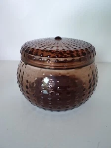 Hobnail Glass Clear Brown Covered (Candy) Dish Bowl with Lid - Handmade - Picture 1 of 4
