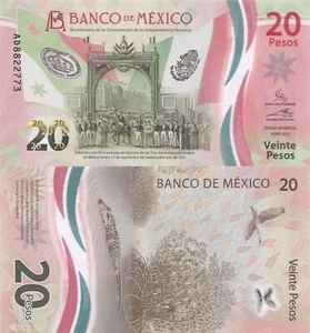 Mexiko 20 Pesos 06.01.2021 - Krokodil/Polymer, Schild 1 Sorte "AD" P-132C.1 UNC - Bild 1 von 3