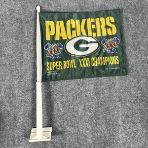 Vintage 1997 Green Bay Packers Car Flag Super Bowl XXXI Champions 2 Sided NFL 90 - Picture 1 of 7