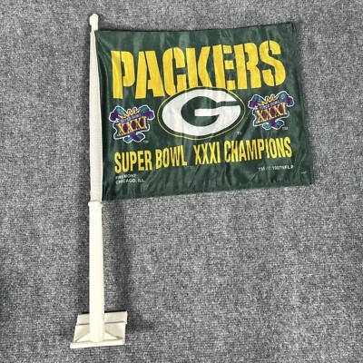 Vintage 1997 Green Bay Packers Coche Bandera Super Bowl XXXI Campeones 2 Caras NFL 90 Foto 1 de 4