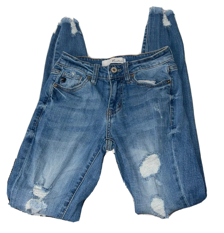 Pantalones de mezclilla KanCan Florence tiro medio súper ajustados para jóvenes talla 1 desgastados  Foto 1 de 4