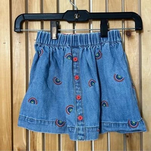 Mini Boden Through Twirly Denim Skirt Scattered Rainbow Embroidery Size 4-5 - Picture 1 of 8