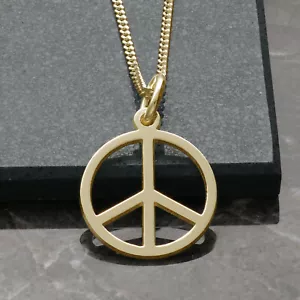 Collar de cadena opcional de regalo colgante de oro amarillo de 9 quilates afirmación paz CND - Imagen 1 de 4