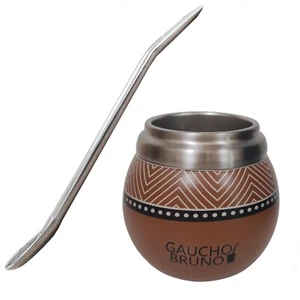 Gaucho Bruno SMALL Stainless Steel Thermal Yerba Mate Cup+ Bombilla Natural Look - Picture 1 of 6