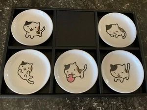 Japanese Mino Ware 5 Cat Plates Beautifully Boxed..Ships Next Business Day NEW - Picture 1 of 9