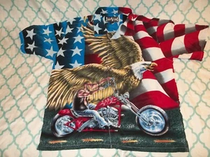 Vtg STEVE & BARRYS PATRIOTIC USA MOTORCYCLE EAGLE BUTTON FRONT CLUB SHIRT Size L - Picture 1 of 6