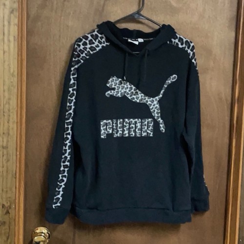 Puma Pullover Felpa con Cappuccio Leopardata Piccola Nera