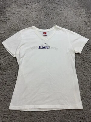Camisa De Colección LSU Tigres Juvenil Grande 12-14 Blanco Equipo Nike Centro Swoosh Cuello en V NCAA Foto 1 de 4