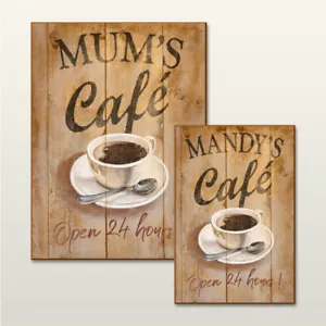 Personalisiertes Cafe Küche Schild Plakette Holz Retro Effekt Neuheit Geschenk - Bild 1 von 7