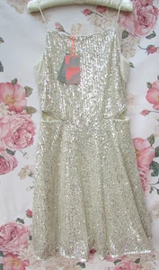 Vestido Monzón Nuevo con Etiquetas Champagne Dorado Lentejuelas Baile de graduación Fiesta Ocasión 14-15 £70 - Imagen 1 de 12