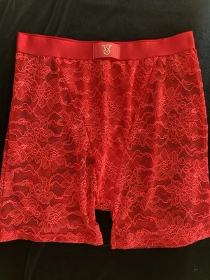 Nuevo con etiquetas Victoria’s Secret Talla M Rojo Encaje Medio Muslo Calzoncillo Estrás Logo Cintura Foto 1 de 4