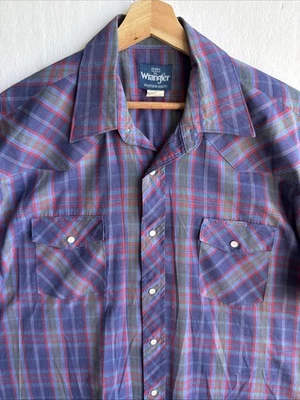 Camisa Western De Colección Wrangler Perla A Presión Para Hombre Talla XL Manga Corta Púrpura A Cuadros Foto 1 de 4