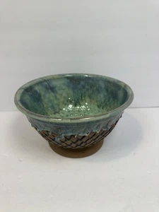 Cuenco decorativo de cerámica vintage cerámica orgánica tonos verde azulado y tierra raro - Imagen 1 de 6