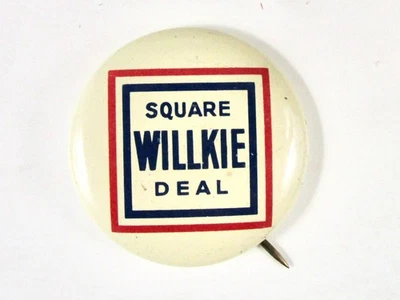 Botón de campaña presidencial Wendell Willkie Square Deal 1940 Foto 1 de 2